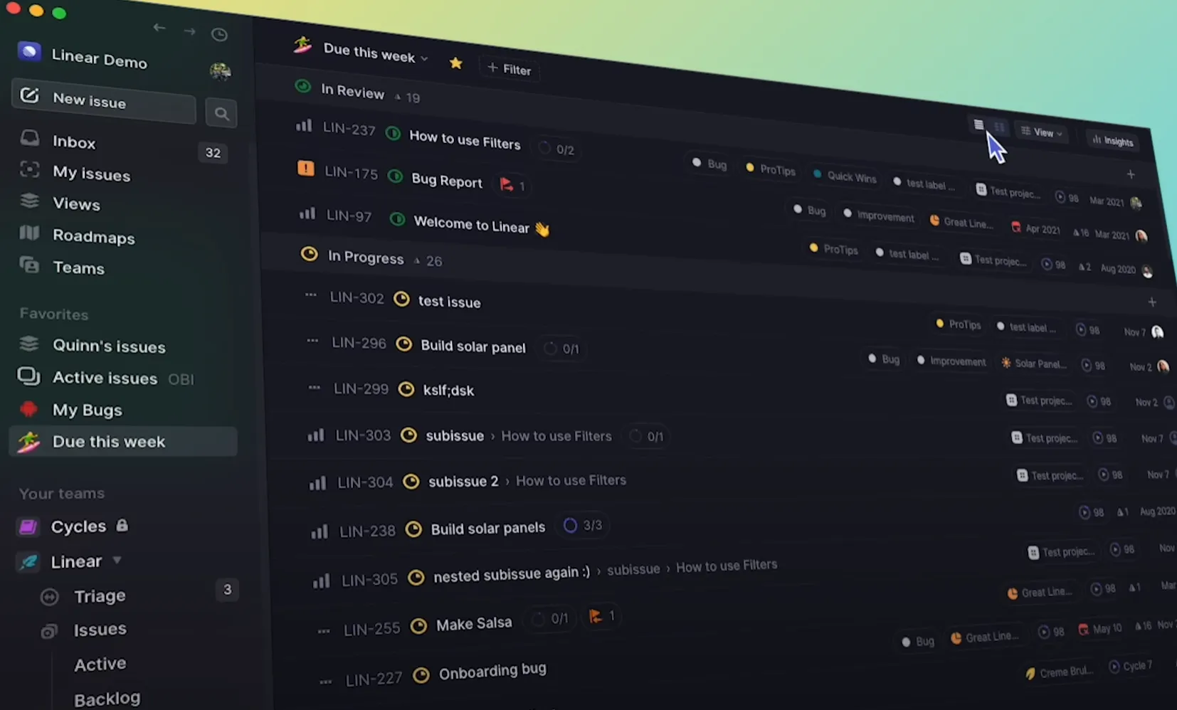 Screenshot of Linear issue tracker showing fast keyboard UI
