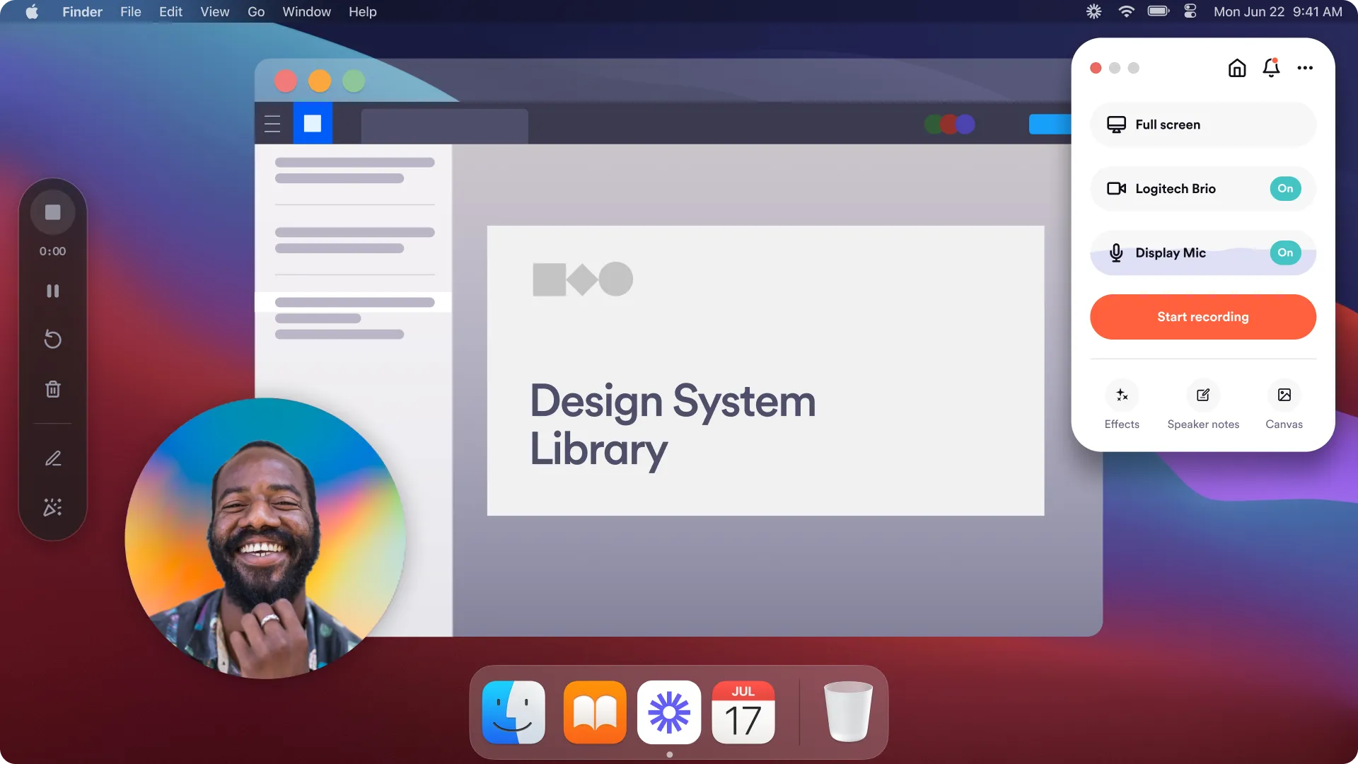 Screenshot of Loom recording interface with video bubble