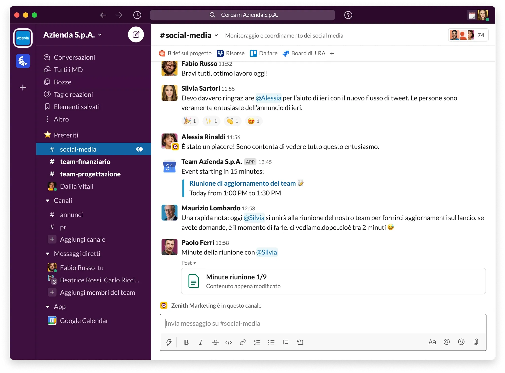 Screenshot of Slack app showing channels, threads, and integrations